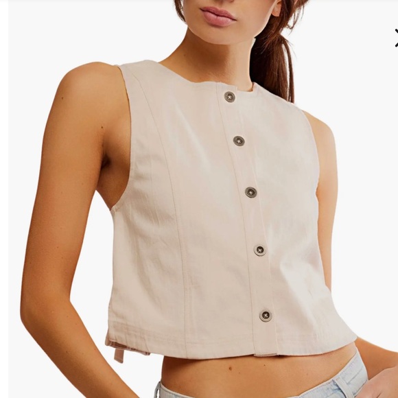 Free People Blake Sand Dollar Sleeveless Button-Down Top Size S NWT - Picture 2 of 11